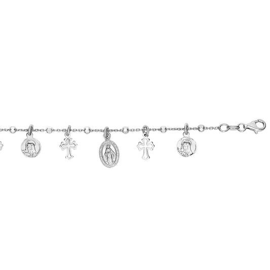 Royal Chain Silver 7.25" Cross Medal Dangle Charm Bracelet AGN954