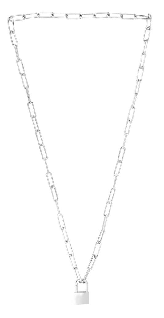 Royal Chain Silver Lock Link Necklace AGRC11204