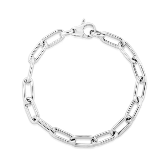 Royal Chain Silver Rounded Paperclip Link Necklace AGRC11258