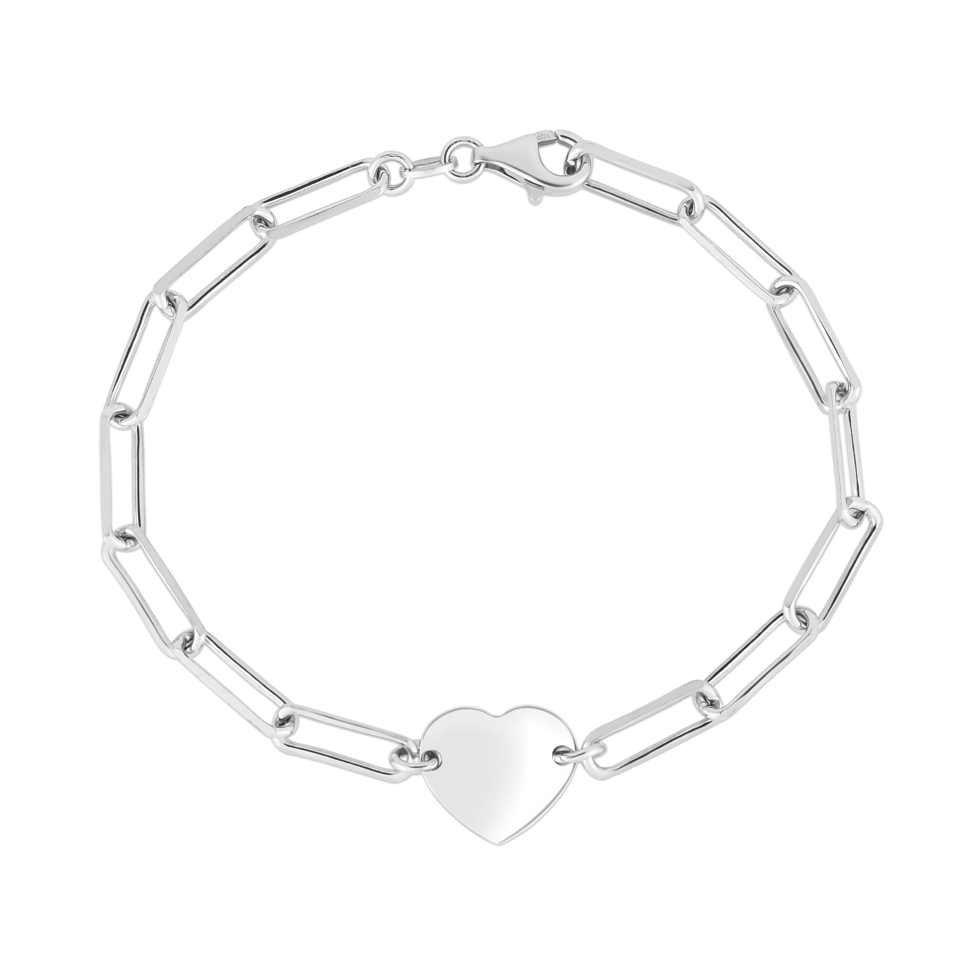 Royal Chain Silver Engravable Heart Paperclip Bracelet AGRC11677