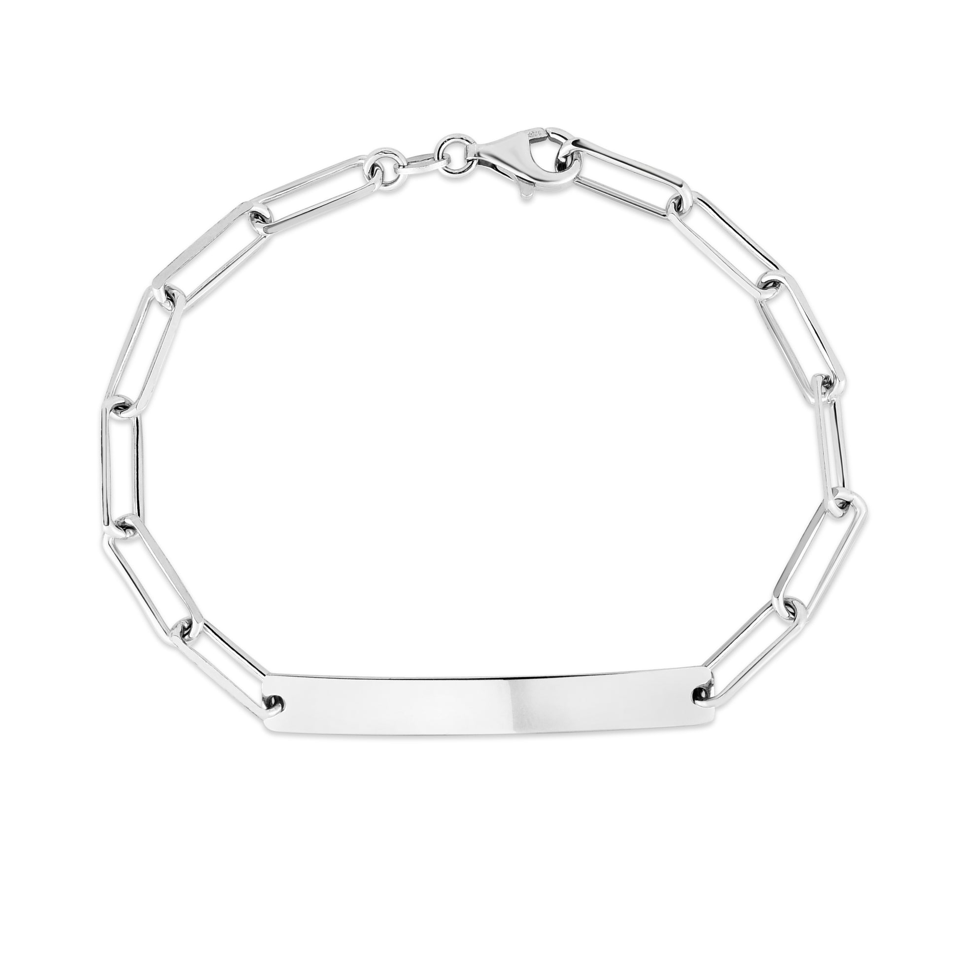 Royal Chain Silver Engravable ID Bar Paperclip Bracelet AGRC11678
