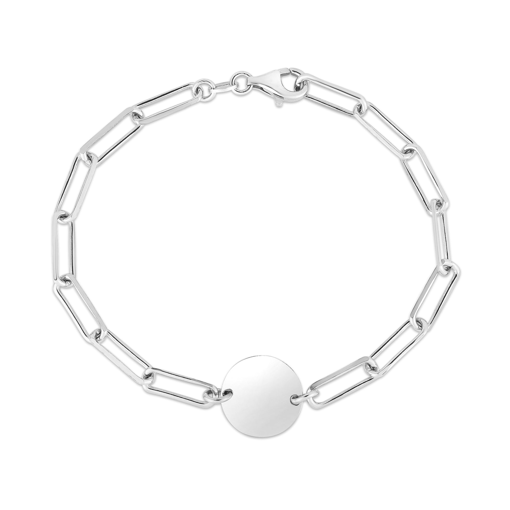 Royal Chain Silver Engravable Circle Paperclip Bracelet AGRC11680