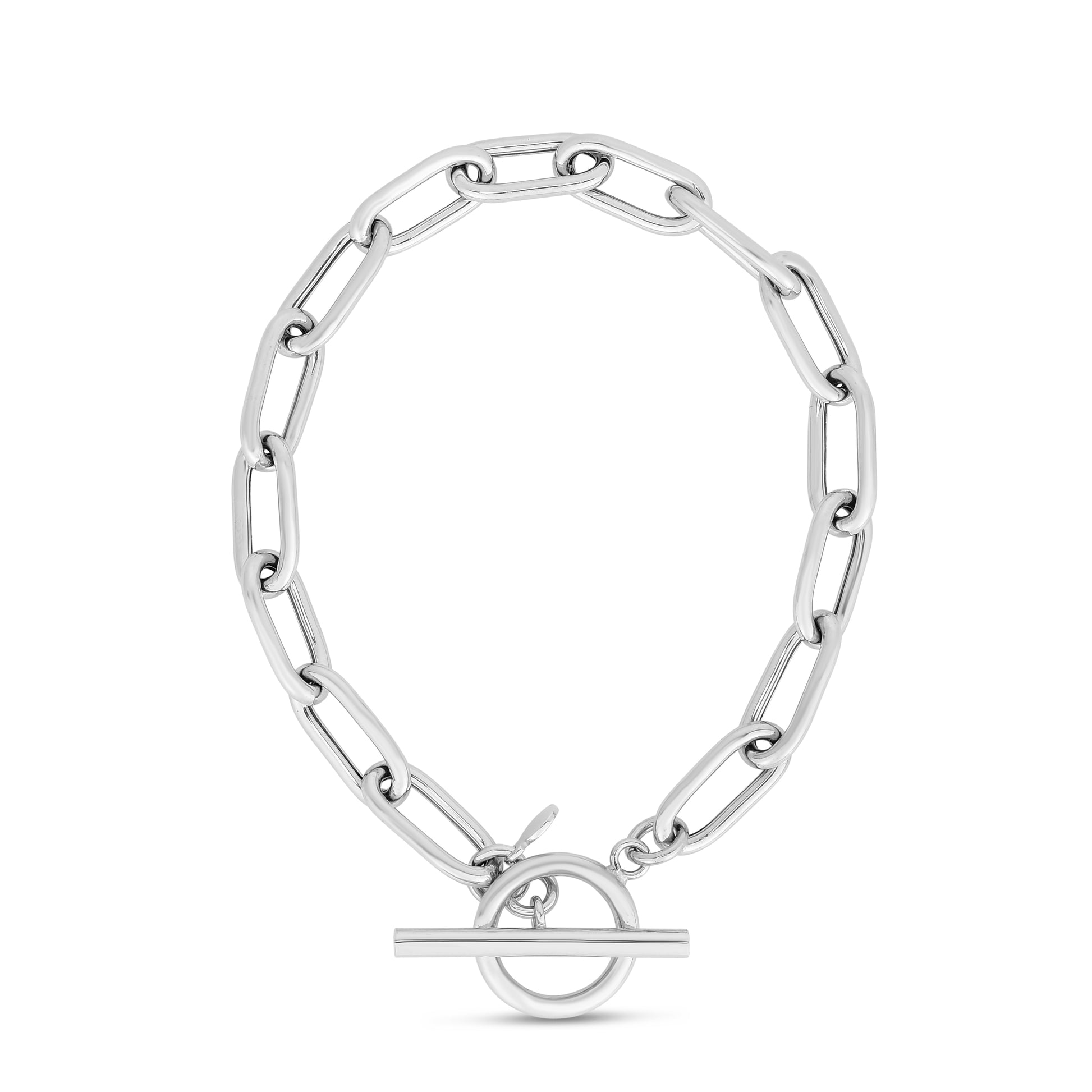 Royal Chain Silver Paperclip Toggle Necklace AGRC13850
