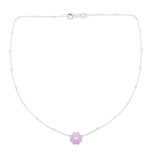 Royal Chain Silver Enamel Pink Flower Necklace AGRC14750