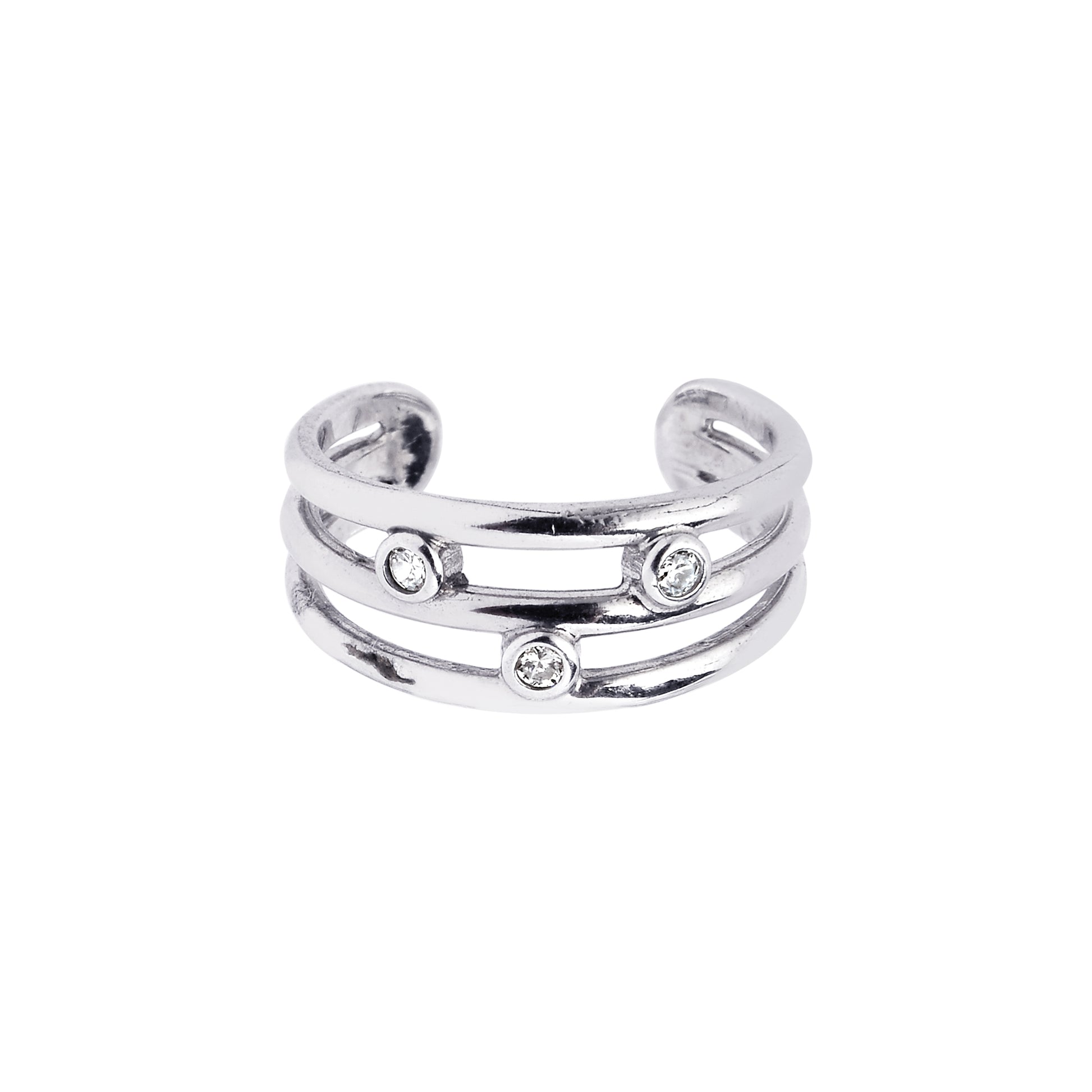 Royal Chain Silver Triple Row Scattered CZ Toe Ring AGTR108