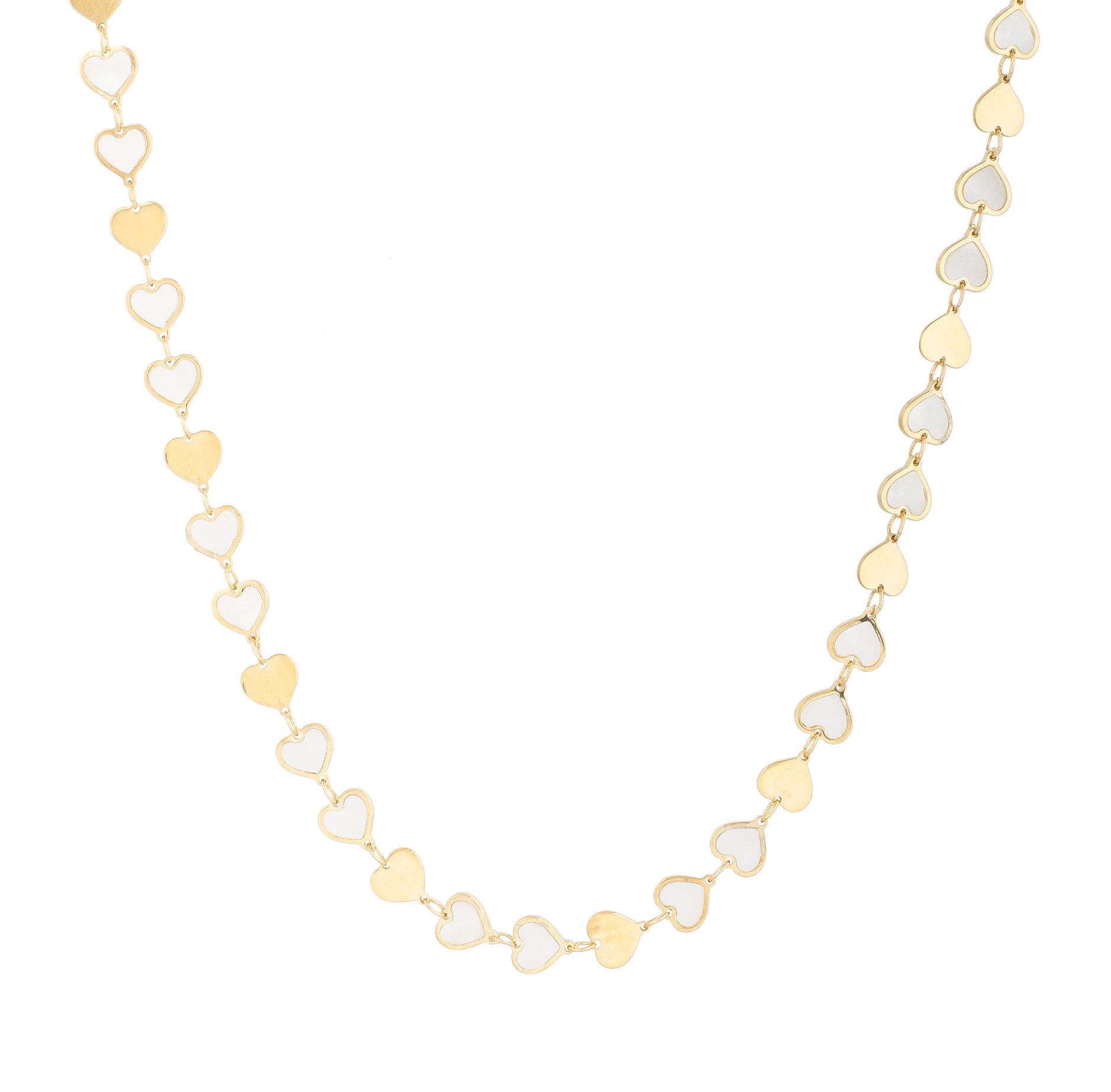 Royal Chain 14K MOP Heart Mirror Gem Chain Necklace C16931