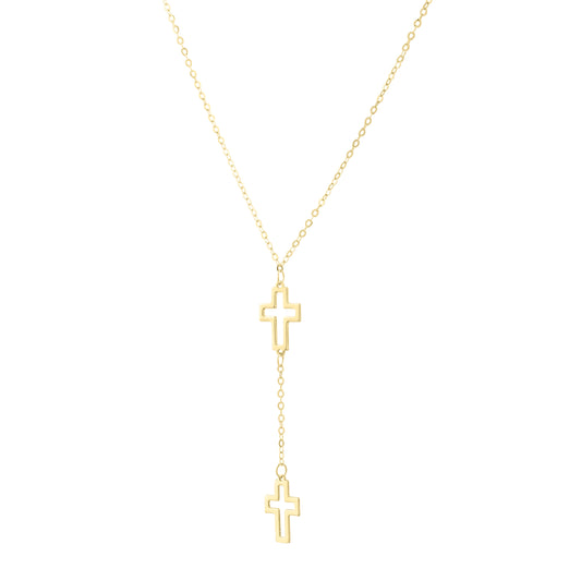 Royal Chain 14K Double Cross Drop Necklace C17049