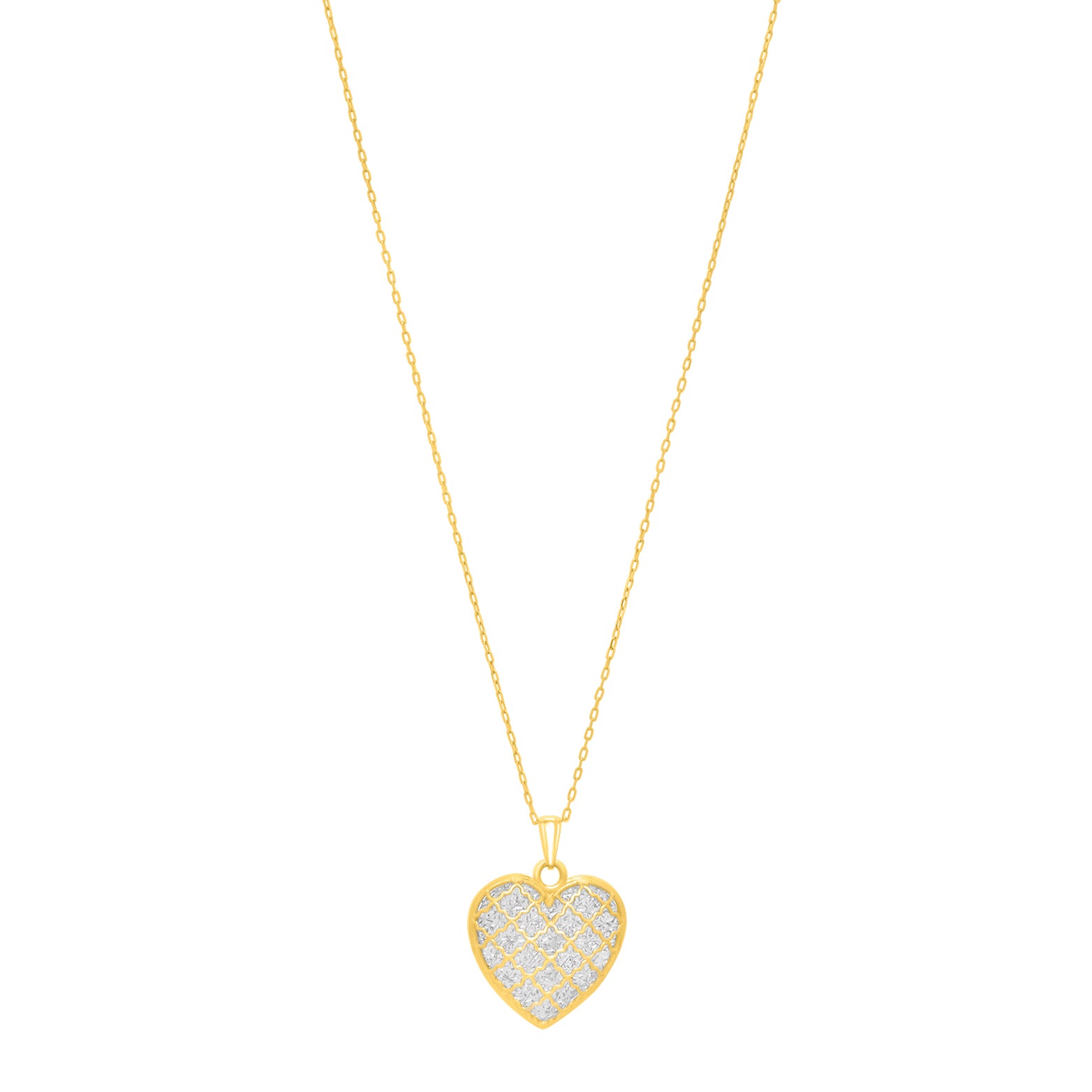Royal Chain 14K Gold Diamond Cut Checkered Heart Necklace C18052