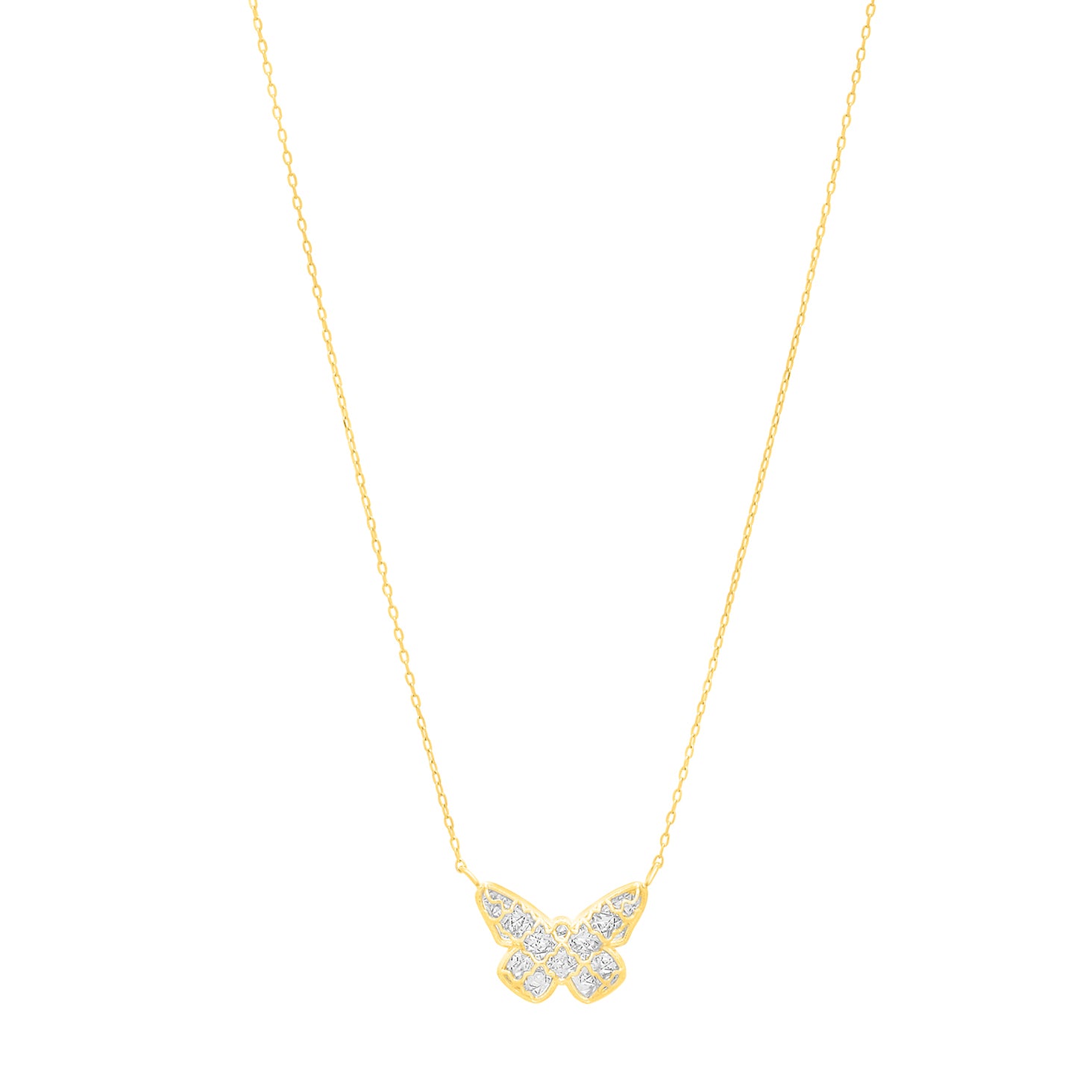 Royal Chain 14K Gold Diamond Cut Checkered Butterfly Necklace C18053