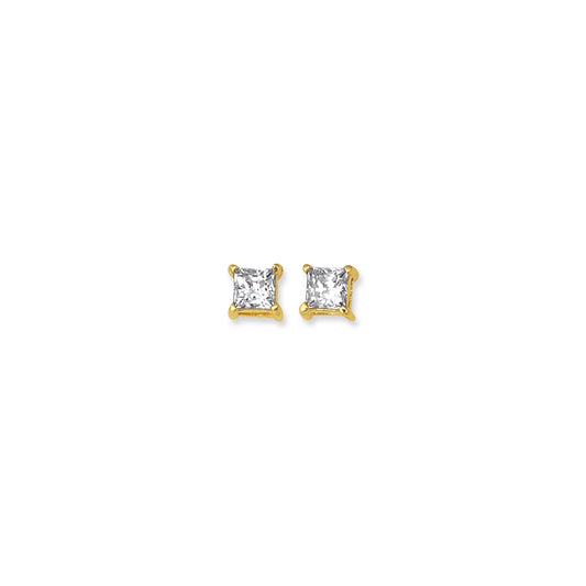 Royal Chain 14K Gold 5mm Princess Cut CZ Stud Earring CZ10
