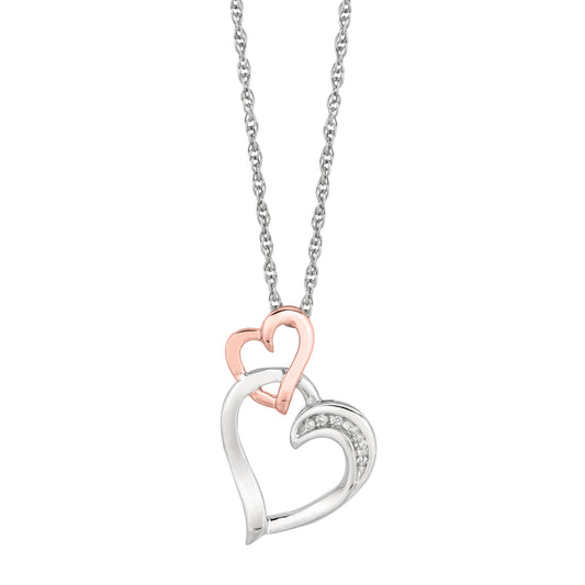 Royal Chain Silver Diamond Accent .03ct Two Tone Interlocked Hearts Necklace DAGP5069