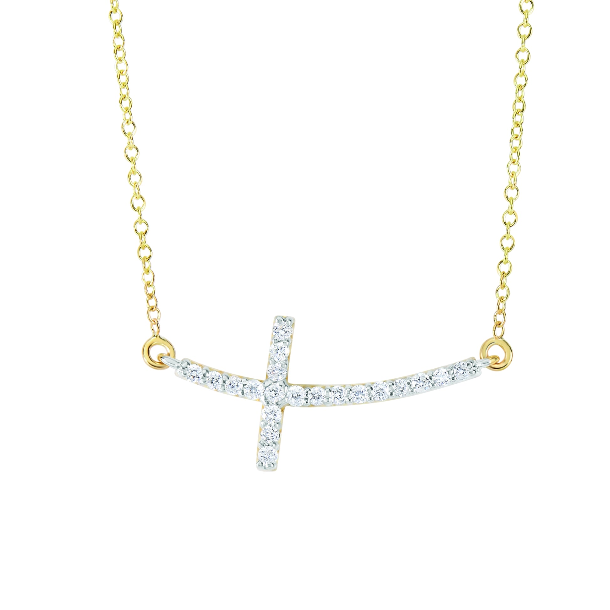 Royal Chain 14K Gold .22ct Diamond Side Cross Necklace DGN324