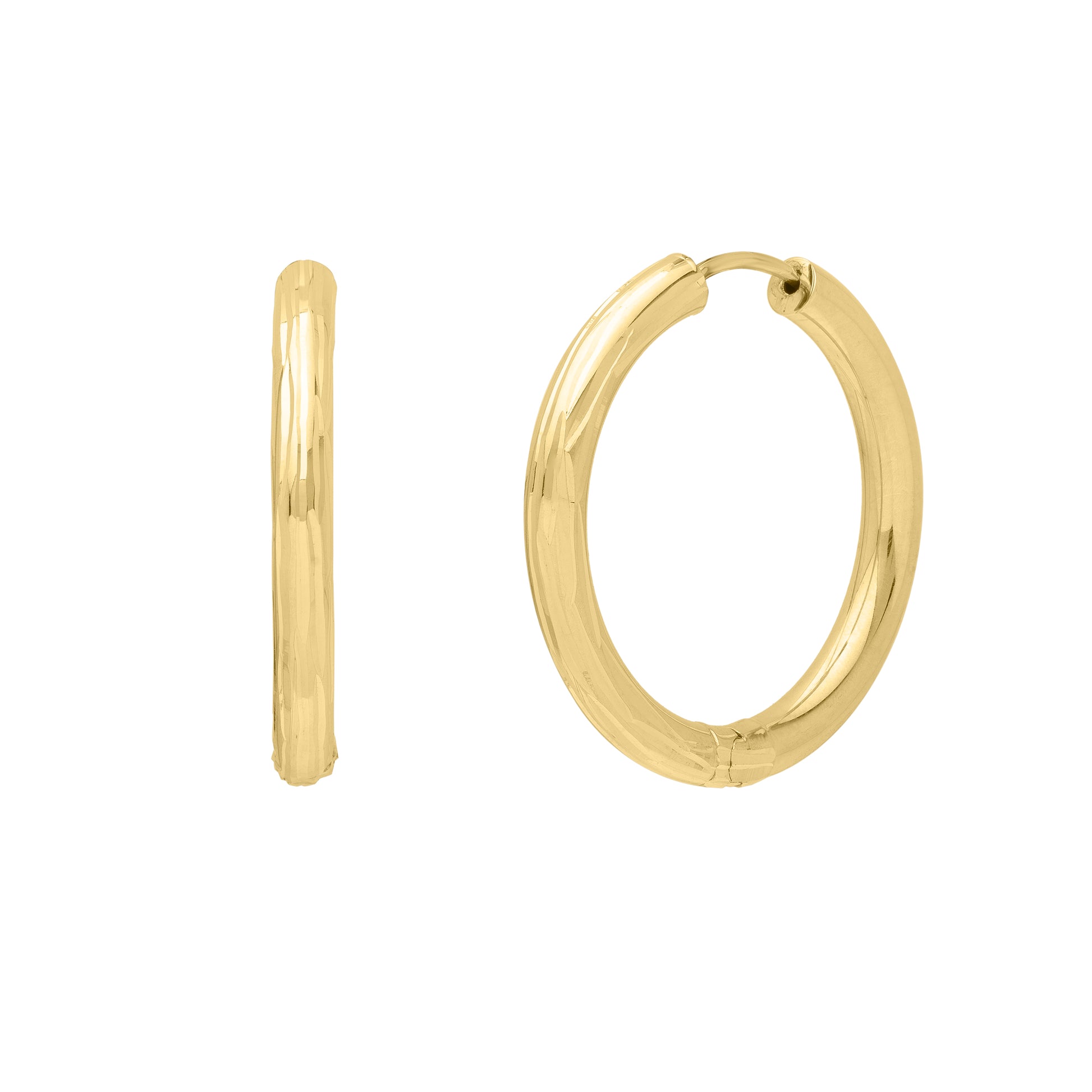 Royal Chain 14K Endless Engraved Round Hoops  E14904