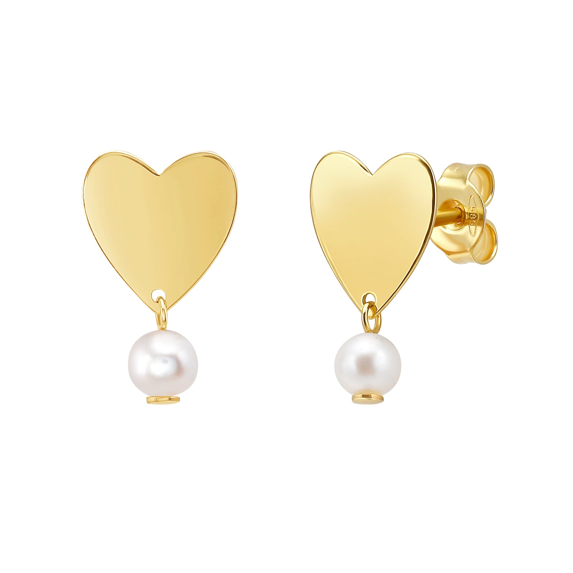 Royal Chain 14K Heart and Pearl Drop Studs E15506
