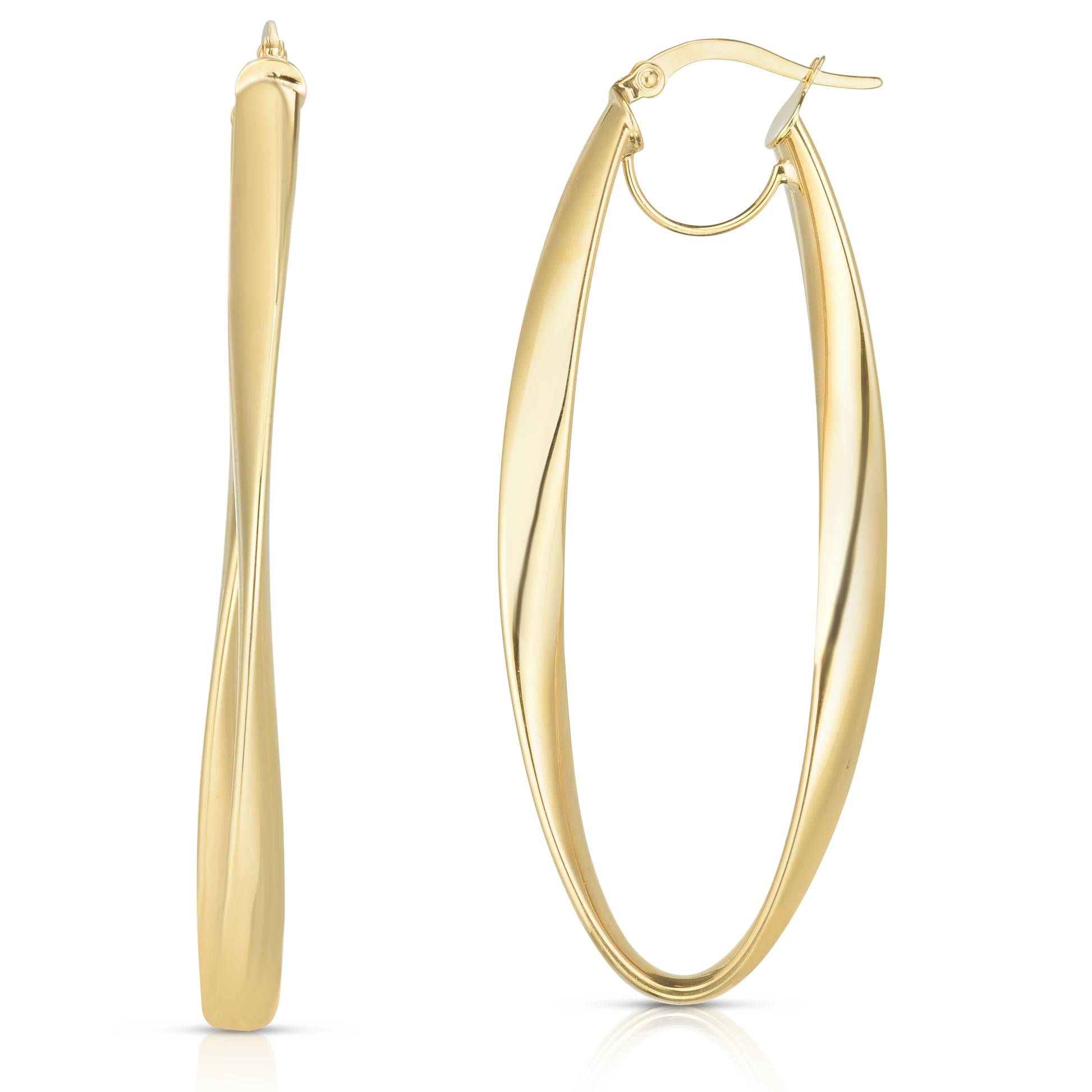 Royal Chain 14K Gold Twisted Oval Hinged Hoop Earring ER1001