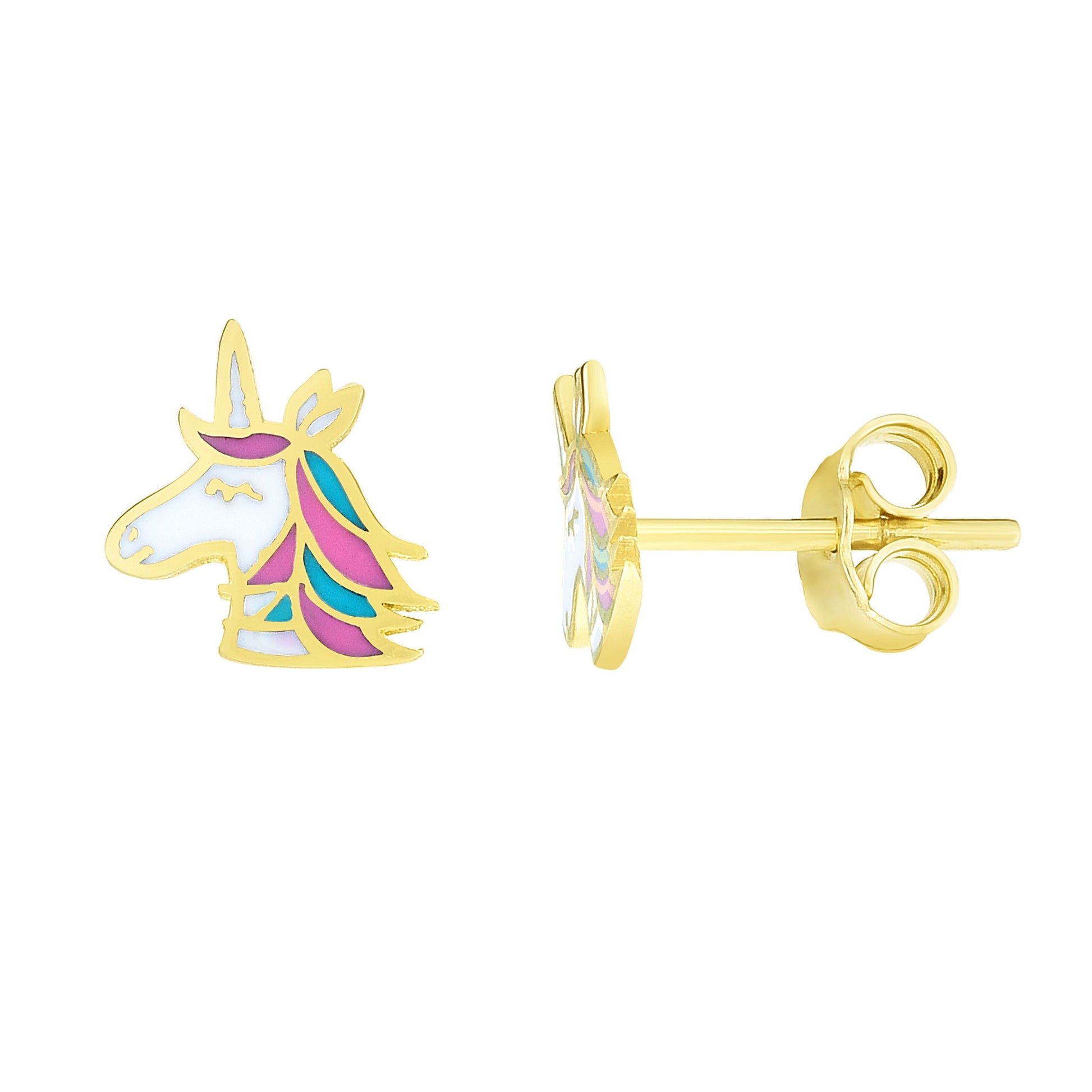 Royal Chain 14K Gold Enamel Unicorn Stud Earring ER10278