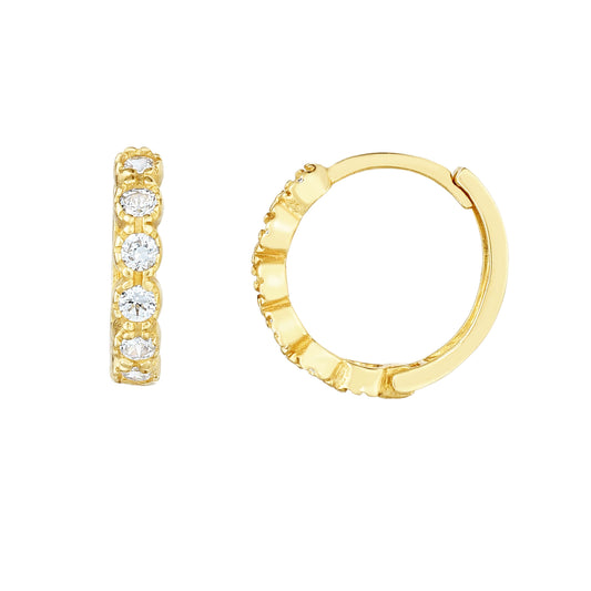 Royal Chain 14K Gold Round CZ Huggie Earring ER10710