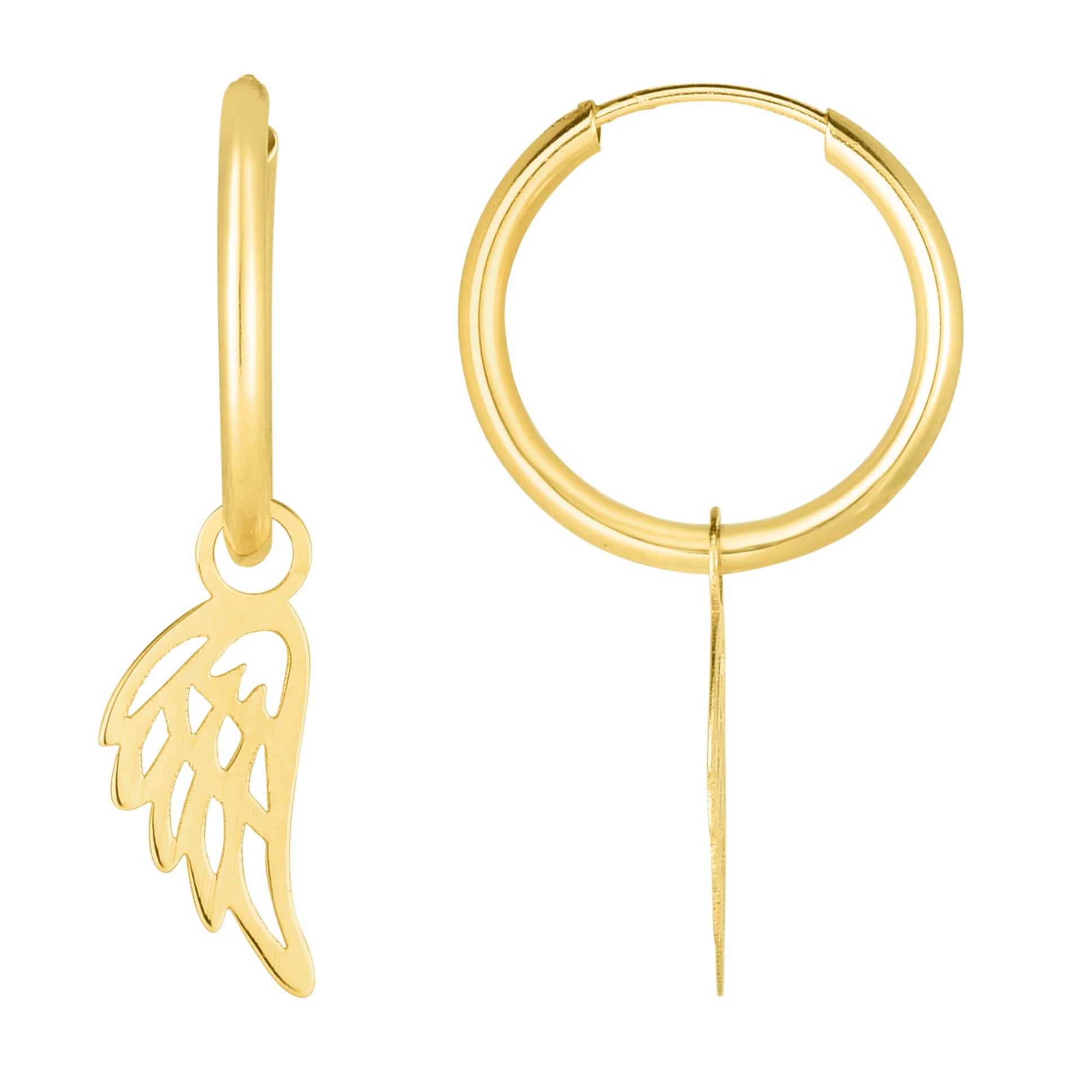 Royal Chain 14K Gold Polished Angel Wing Dangle Hoop ER11646