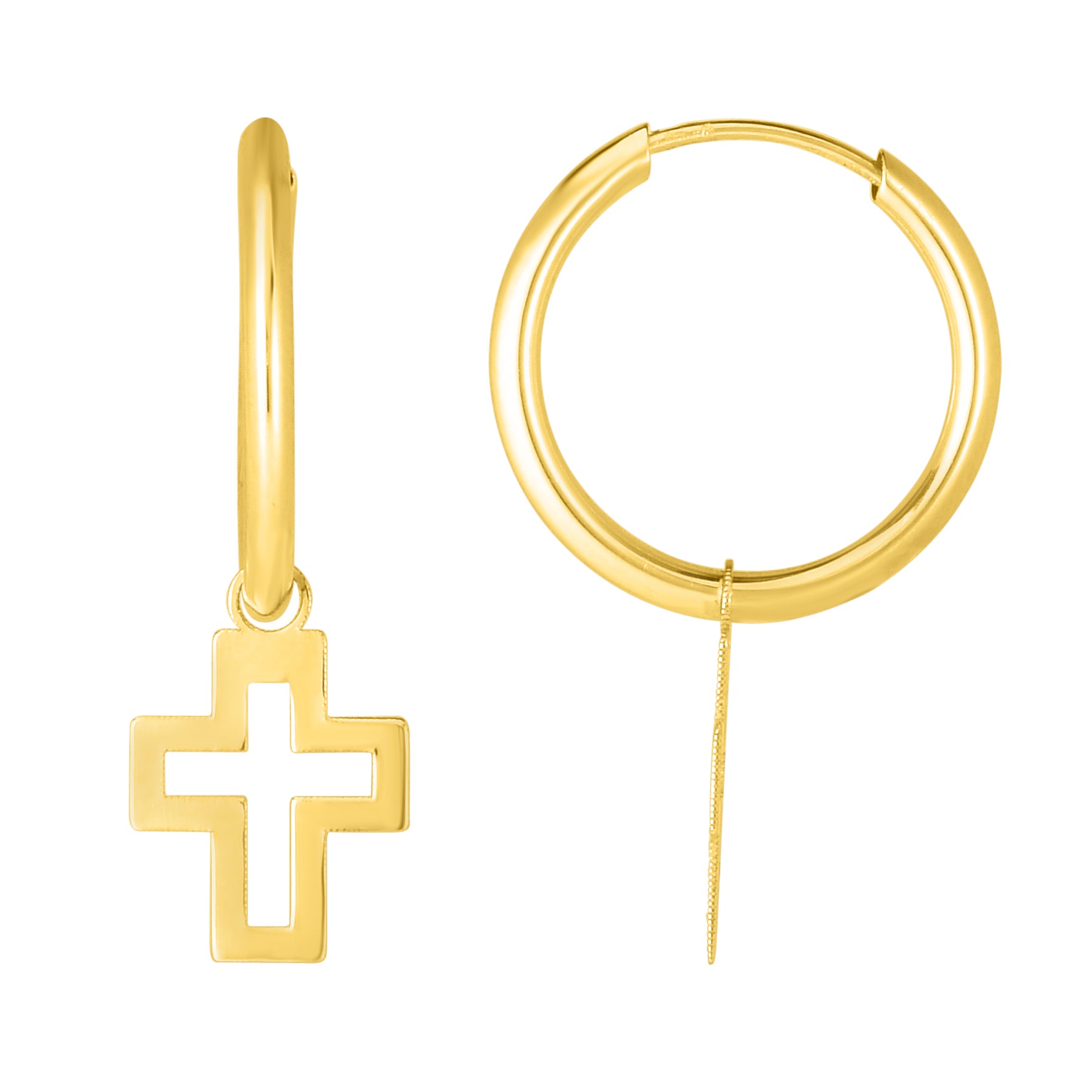 Royal Chain 14K Gold Polished Cross Dangle Hoop ER11650