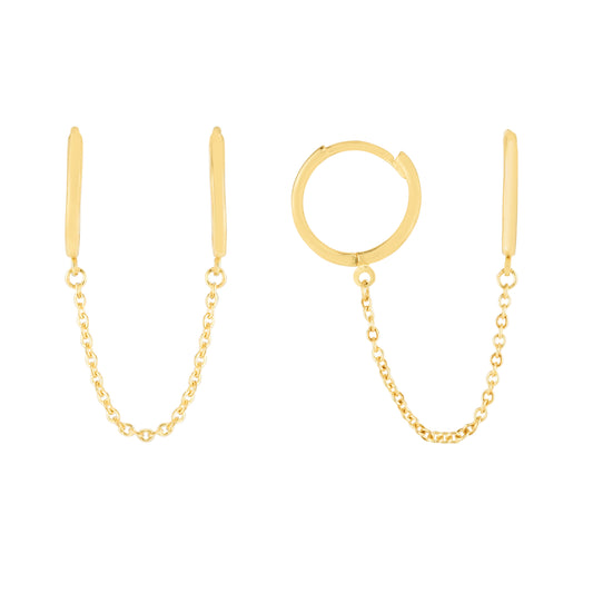Royal Chain 14K Double Pierced Chain Huggies ER13451