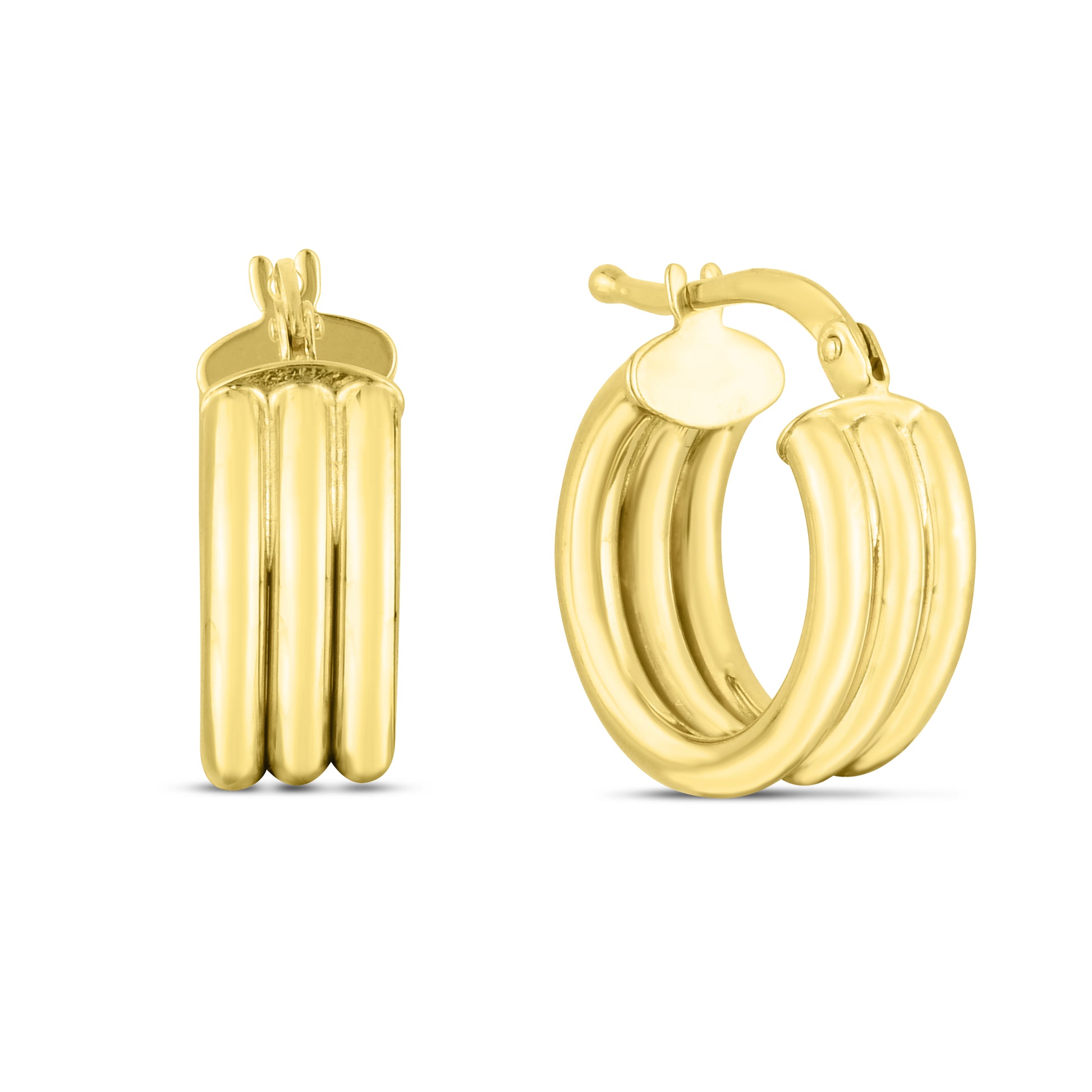 Royal Chain 14K 10mm Small Triple Row Round Hoops ER13896