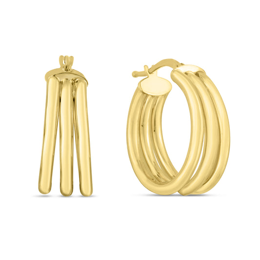 Royal Chain 14K Gold 15mm Large Triple Row Hoops ER13897