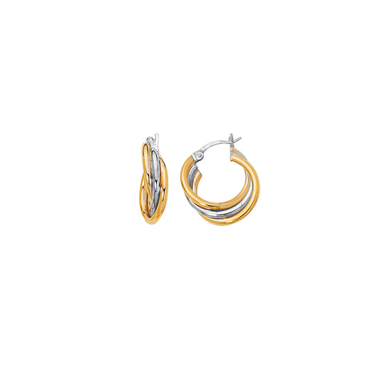 Royal Chain 14K Yellow & White Gold Polished Triple Row Hoop Earring ER248