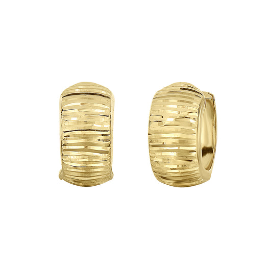 Royal Chain 14K Gold Reversible Polished & Linear Diamond Cut Huggie Earring ER3695