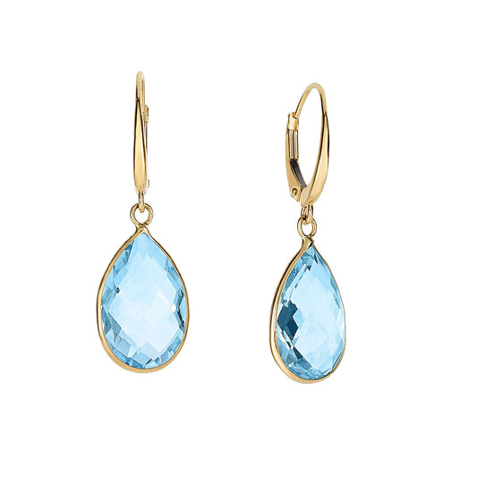 Royal Chain 14K Gold Blue Topaz Pear Drop Earrings ER5051