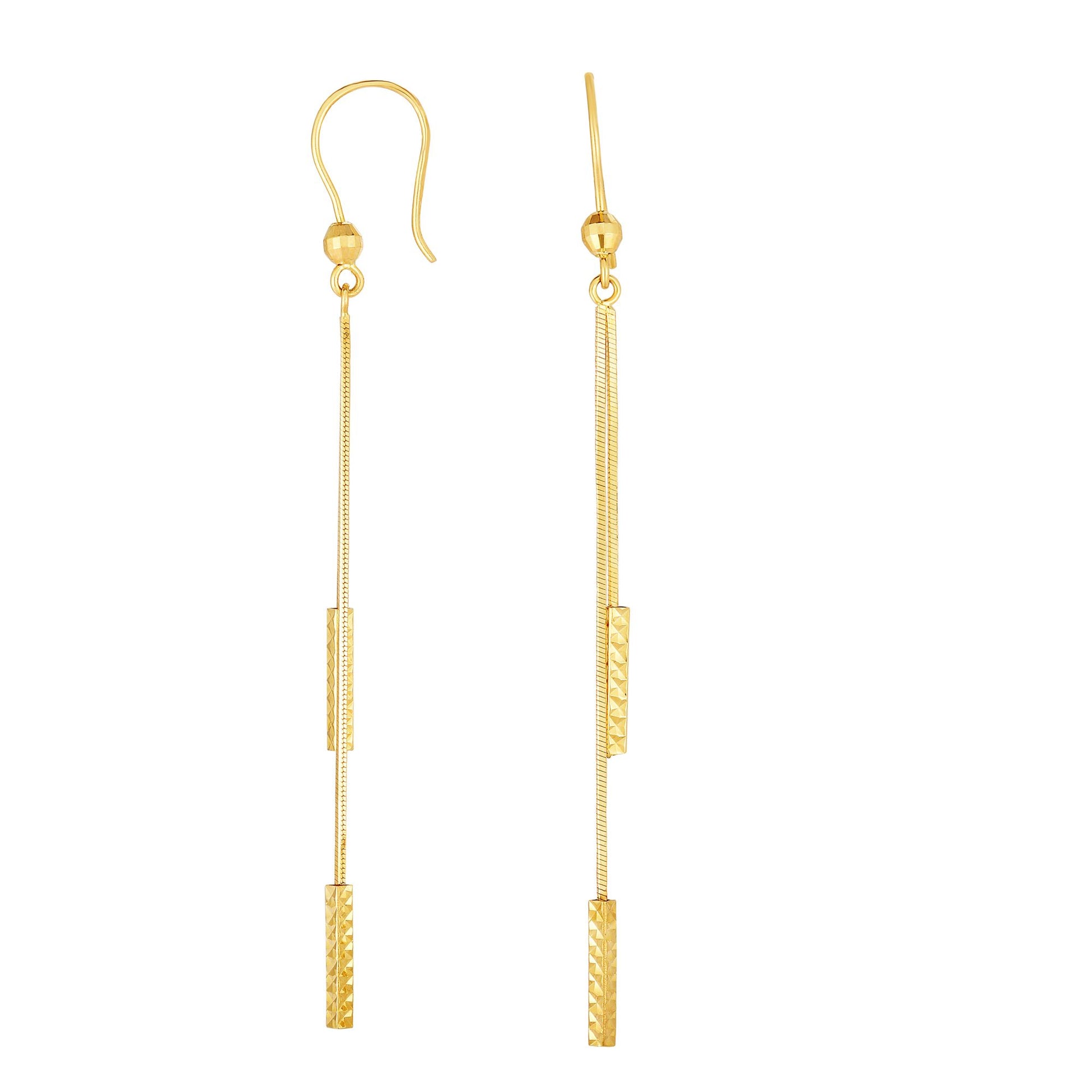 Royal Chain 14K Gold Double Diamond Cut Bar Linear Drop Earring ER5215