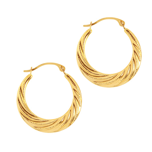 Royal Chain 14K Gold Milgrain Detail Twist Back to Back Hoop Earring ER562