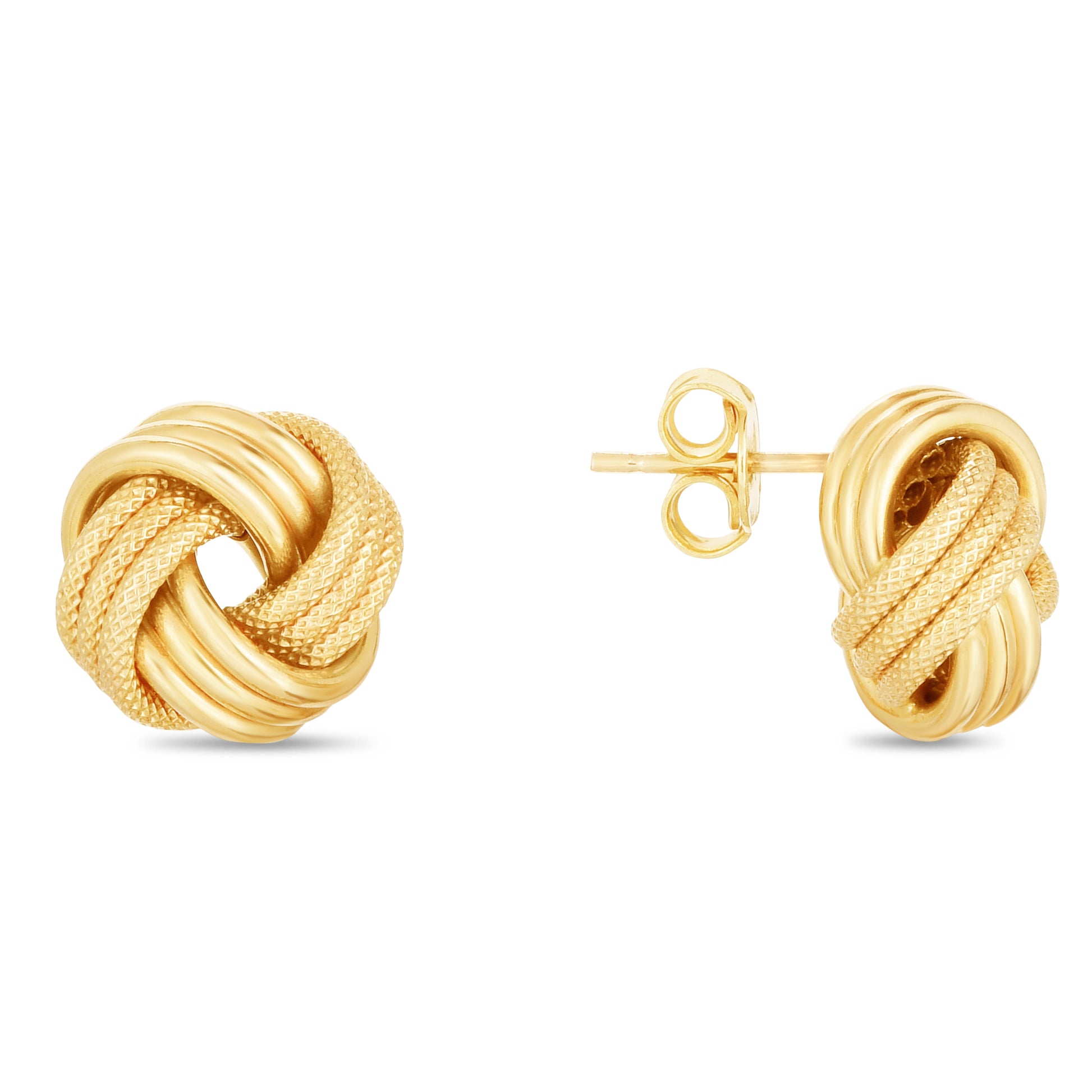 Royal Chain 14K Gold Large Polished & Textured Love Knot Stud Earring ER922