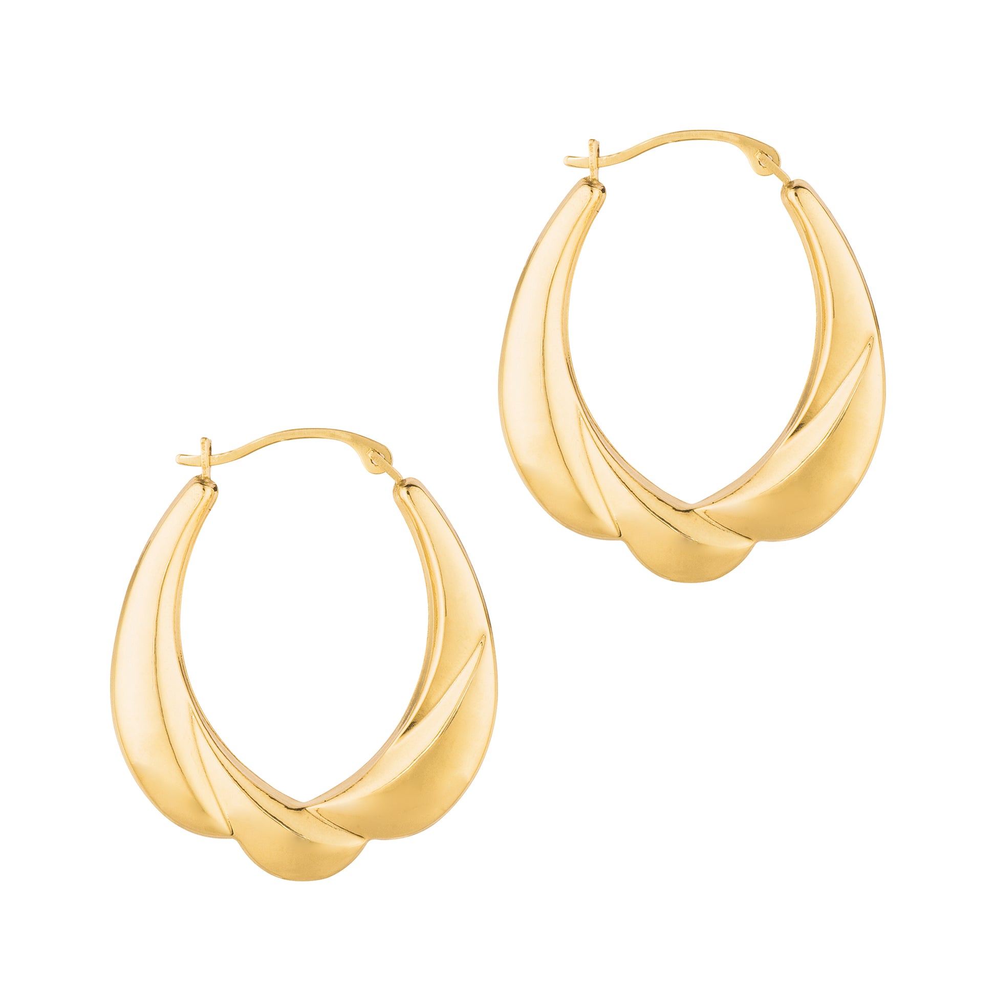 Royal Chain 14K Gold Polished Puffy Scalloped Back to Back Hoop Earring ER965