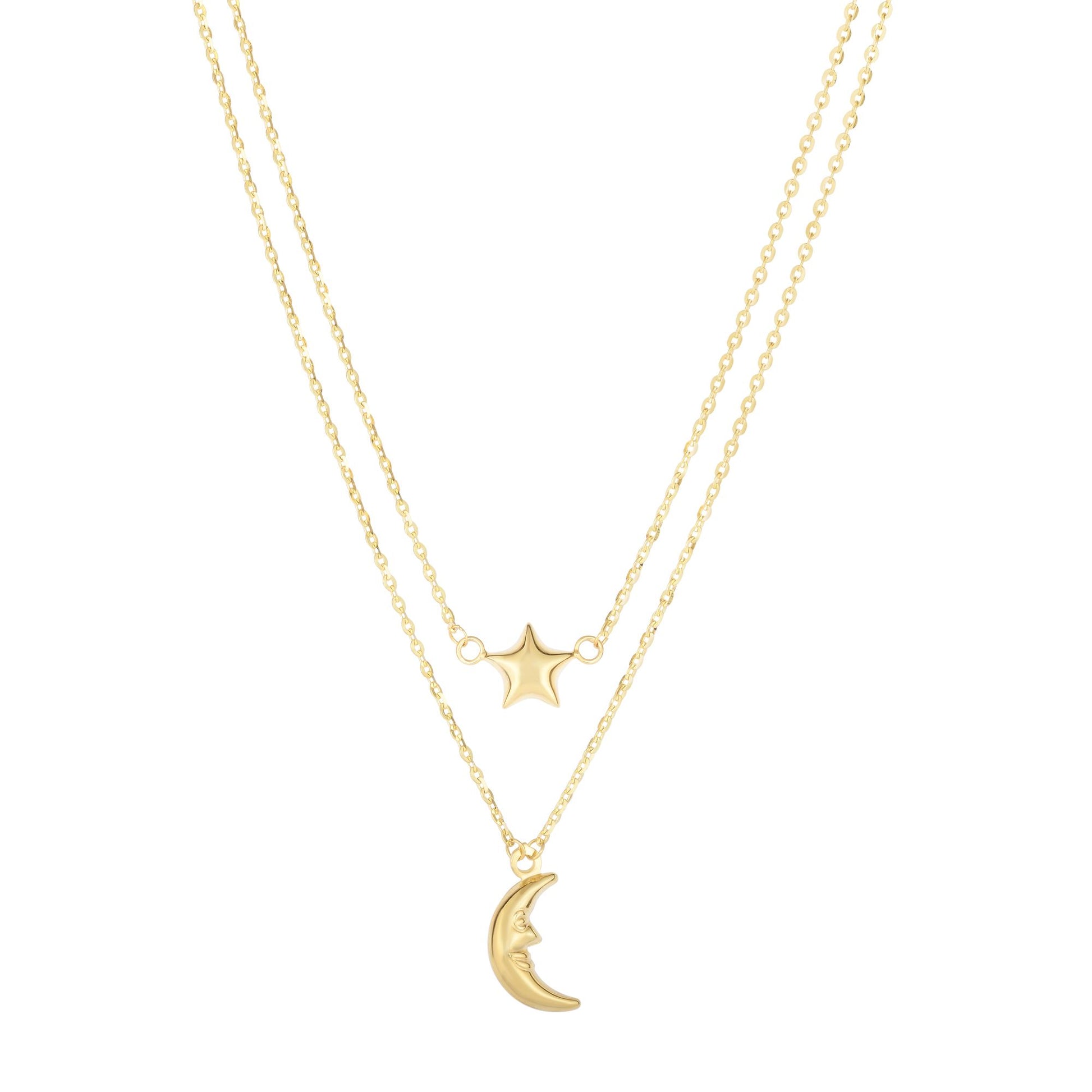 Royal Chain 14K Gold Polished Moon & Star Multi-Strand Necklace N3774