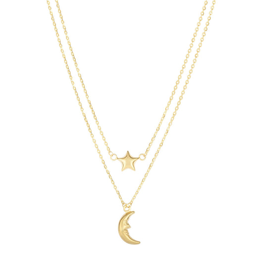 Royal Chain 14K Gold Polished Moon & Star Multi-Strand Necklace N3774