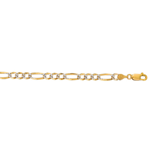 Royal Chain 14K Gold 4.75mm White Pave Figaro Chain PAVE120
