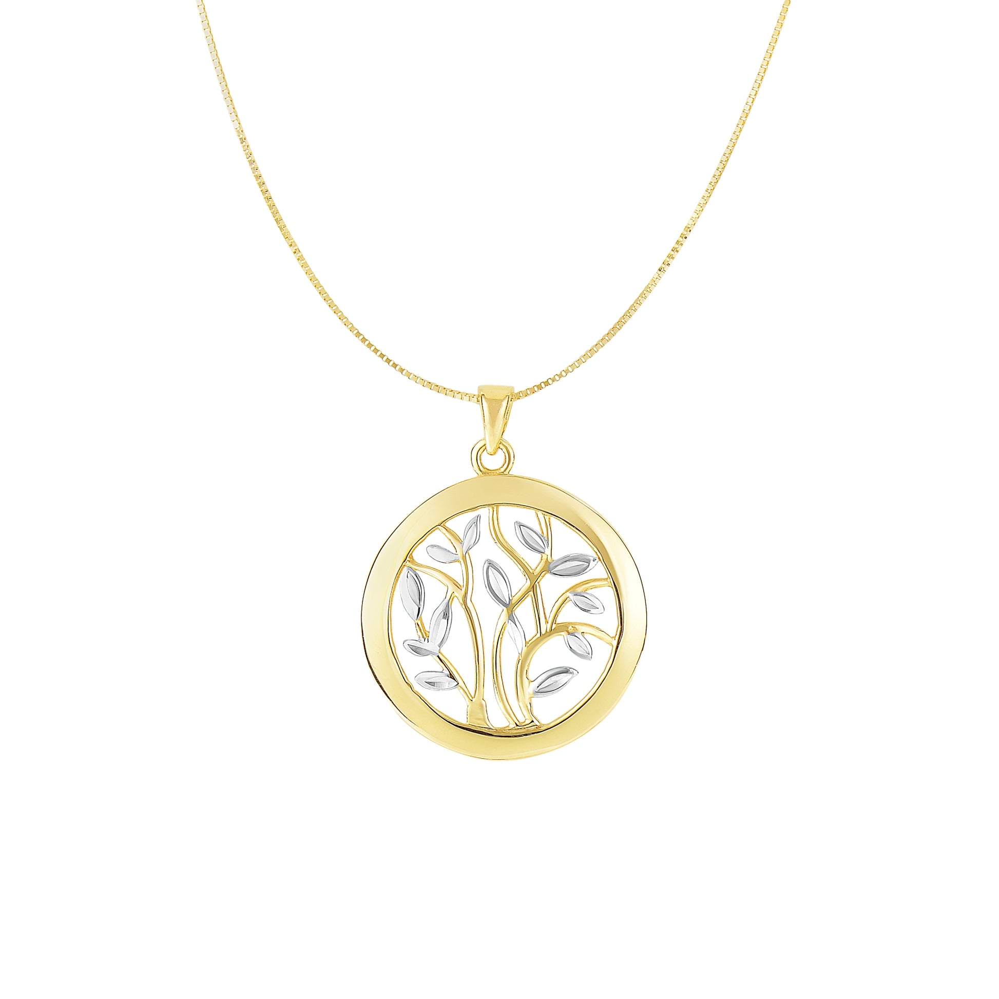 Royal Chain 14K Two-tone Gold Tree of Life Polished Circle Necklace PD1125
