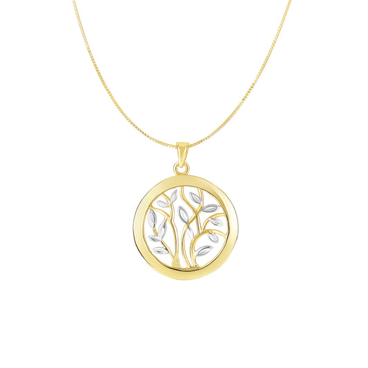 Royal Chain 14K Two-tone Gold Tree of Life Polished Circle Necklace PD1125