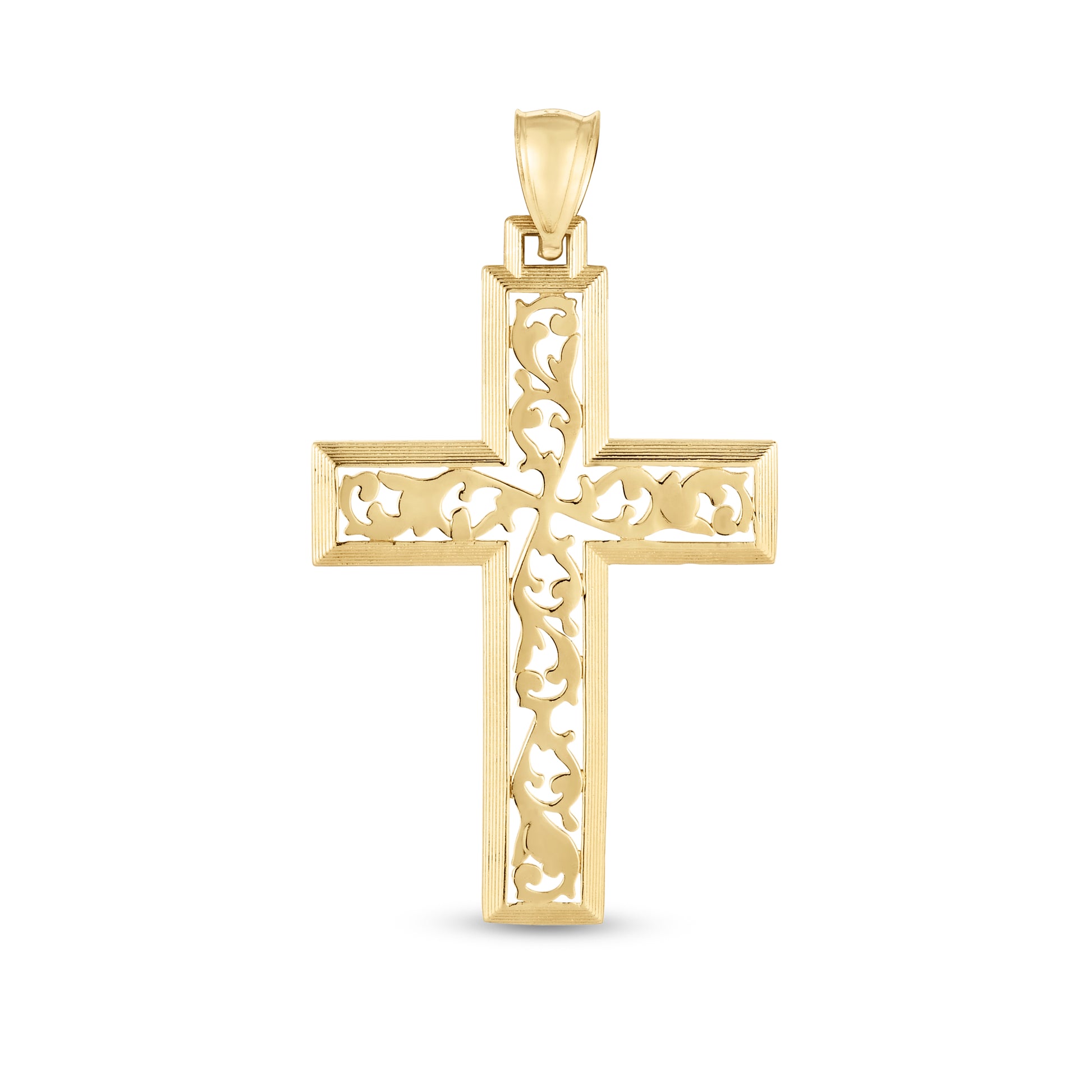Royal Chain 14K Gold Vine Cross Pendant PD3750