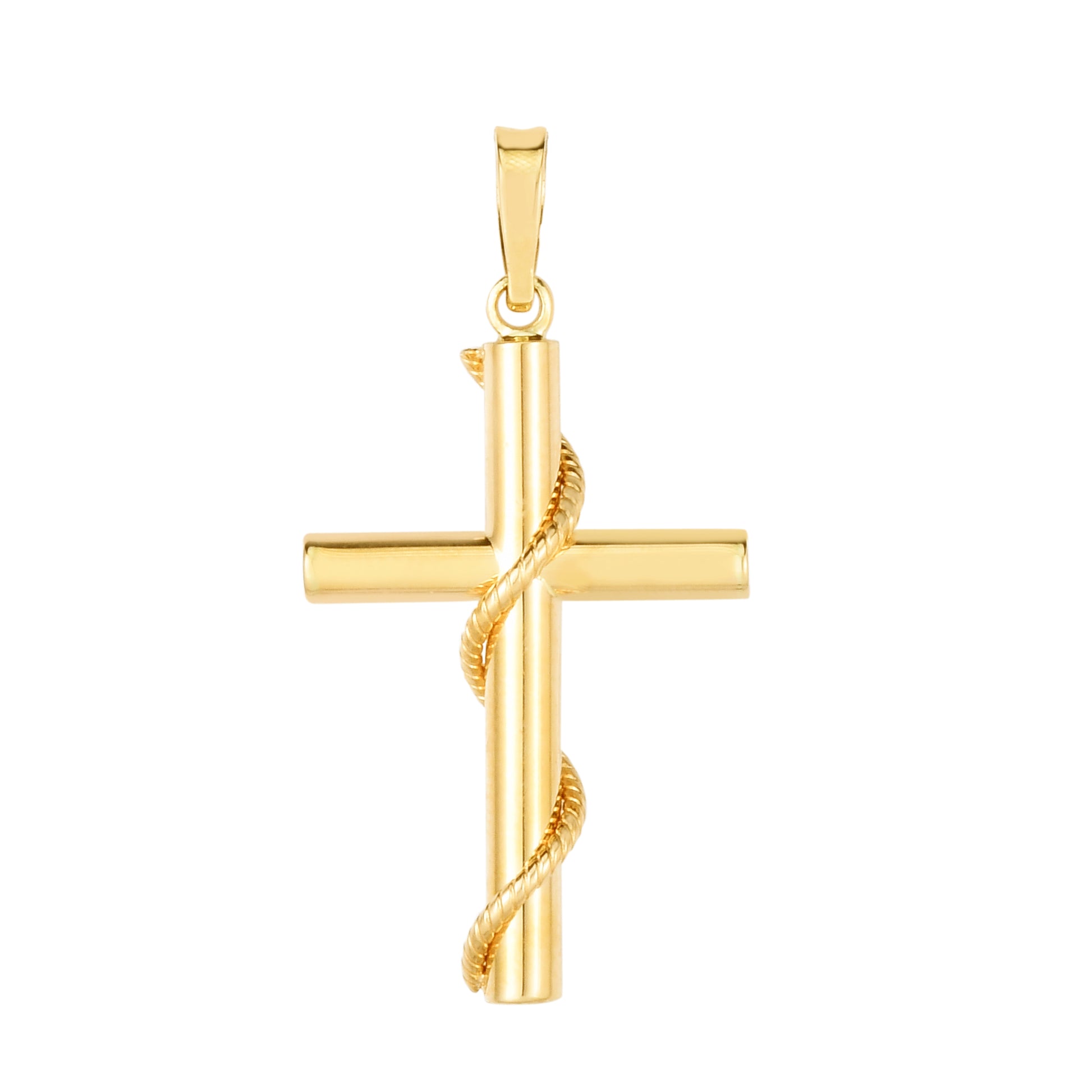 Royal Chain 14K Gold Tube Cross with Rope Detail PD9921