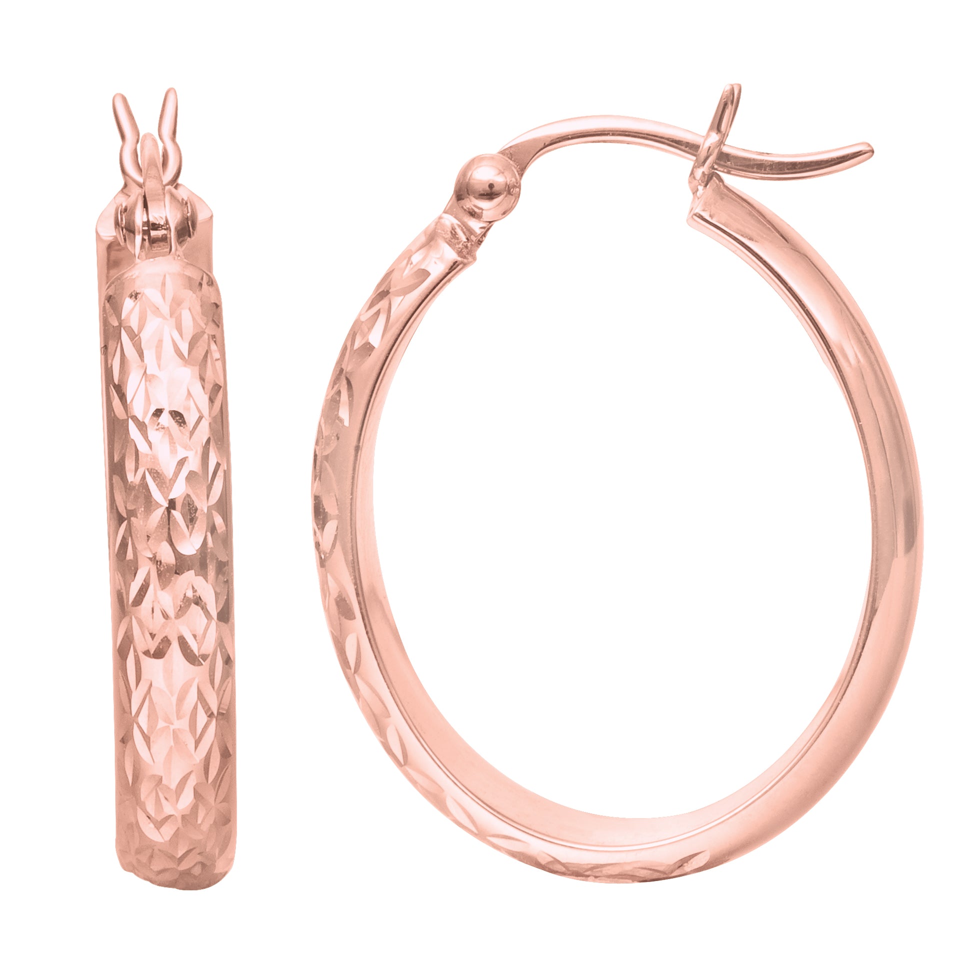 Royal Chain 14K Gold Oval Diamond Cut Hoop Earring ER1030