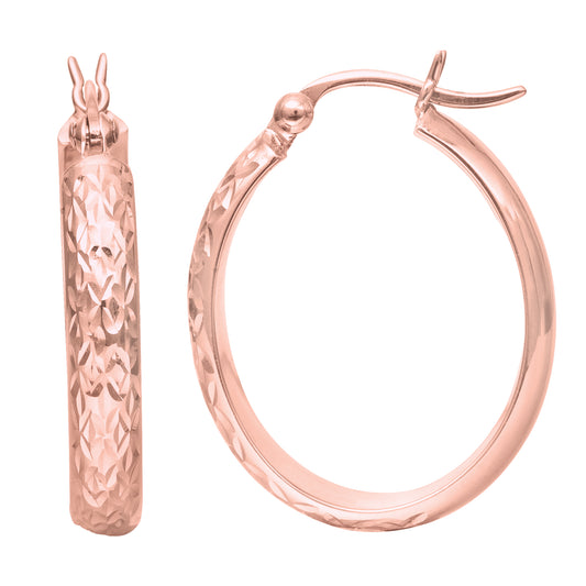 Royal Chain 14K Gold Oval Diamond Cut Hoop Earring ER1030