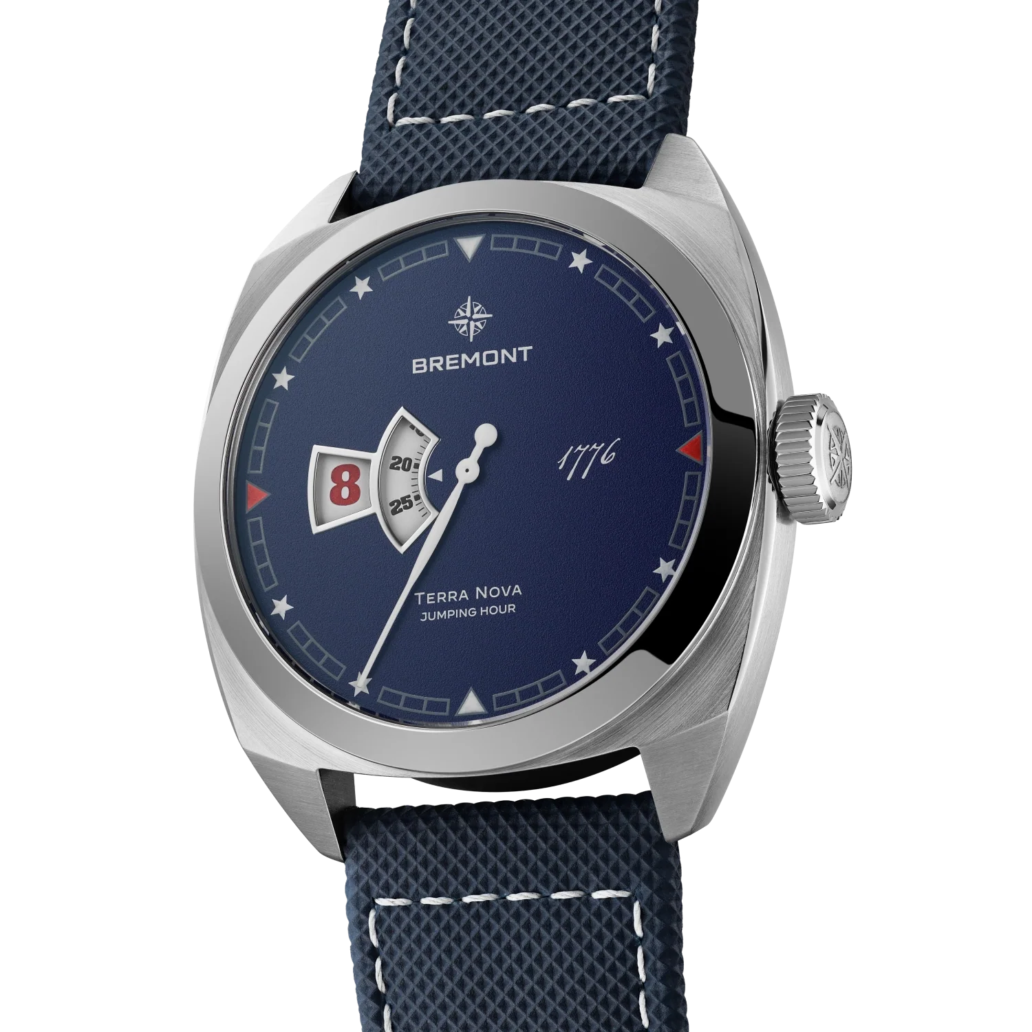 Bremont Terra Nova 40.5mm Jumping Hour 1776 Leather Strap TN40-JH-SS-BL-1776-L-S
