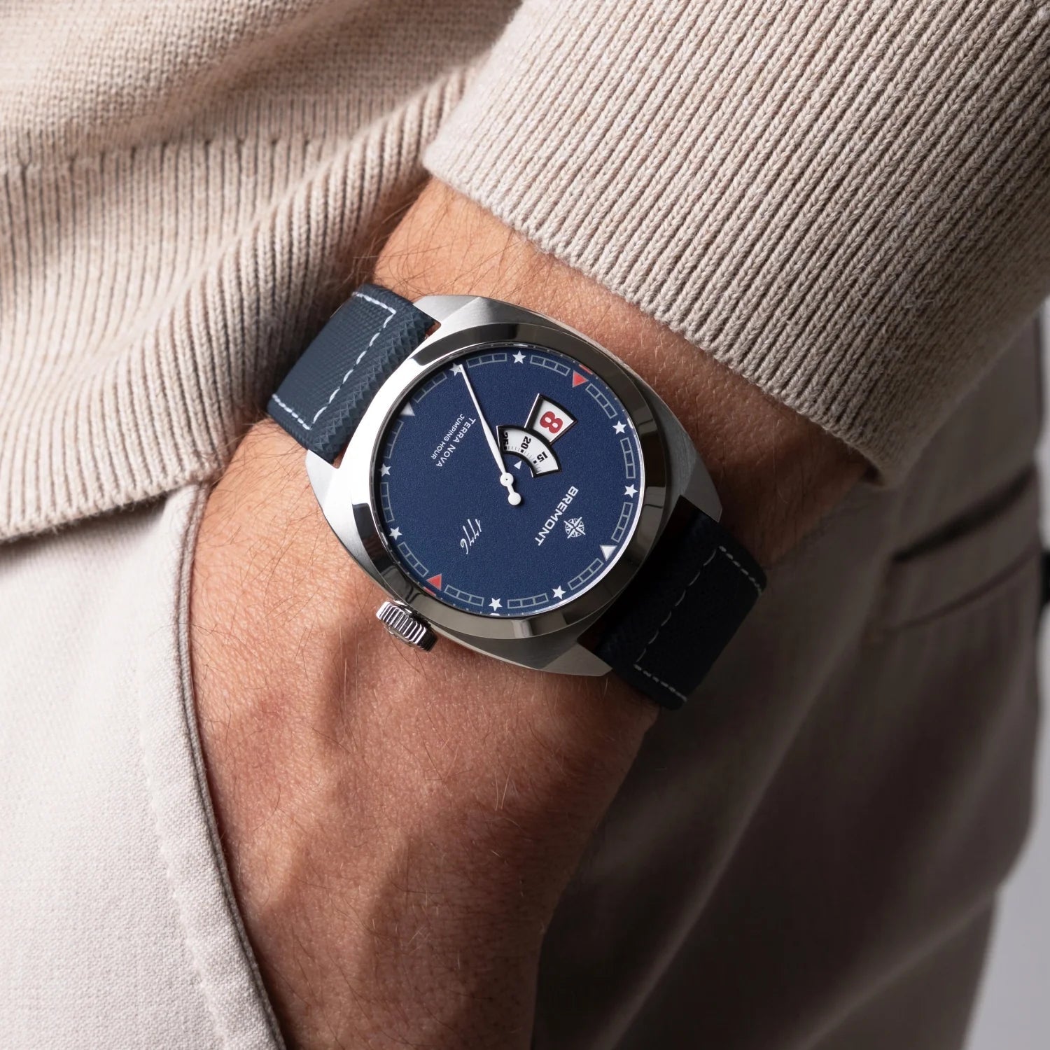 Bremont Terra Nova 40.5mm Jumping Hour 1776 Leather Strap TN40-JH-SS-BL-1776-L-S