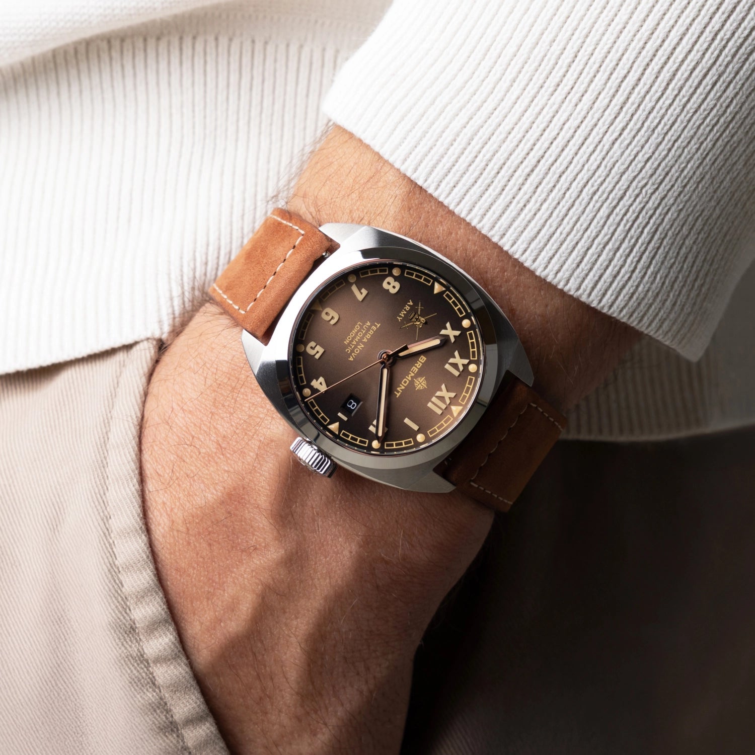 Bremont HMAF Terra Nova 40.5mm Date Leather Strap TN40-DT-SS-HMAF-BR-L-S