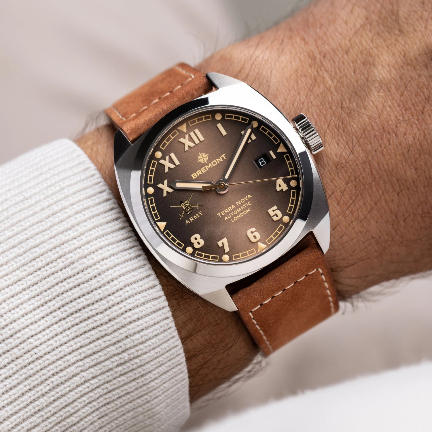 Bremont HMAF Terra Nova 40.5mm Date Leather Strap TN40-DT-SS-HMAF-BR-L-S