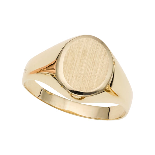 Royal Chain 14K Gold Oval Satin Signet Ring R7194