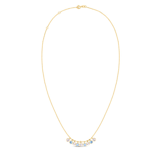Royal Chain 14K Gold Blue and White Topaz Dancing Drop Necklace RC11902