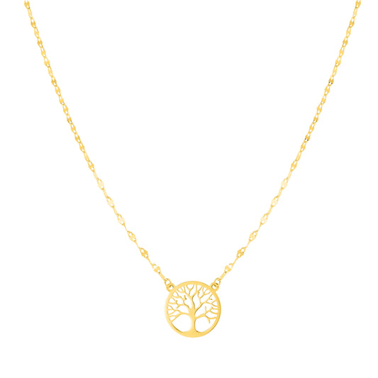 Royal Chain 14K Gold Tree of Life on Mirror Chain Necklace RC12657