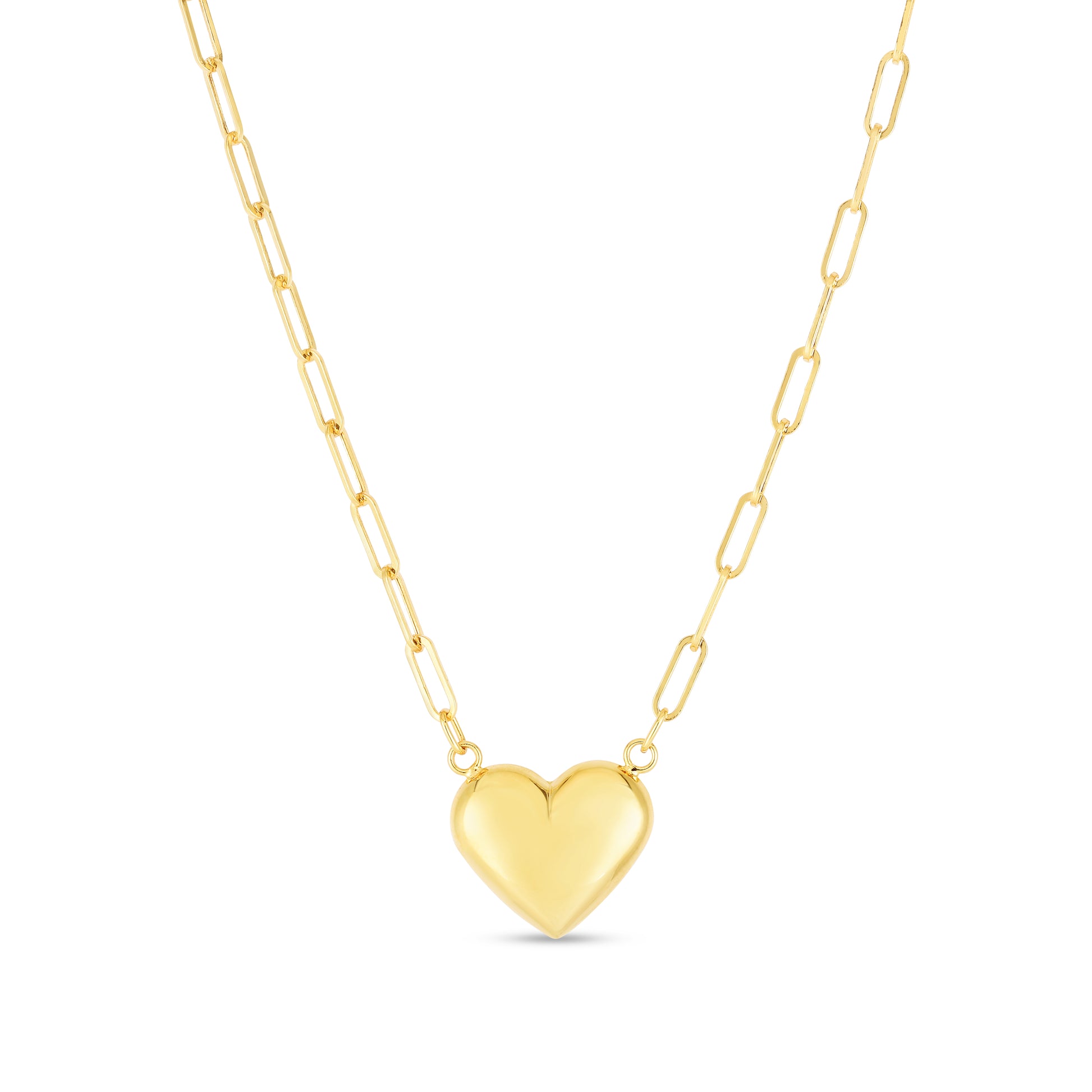 Royal Chain 14K Puffed Heart Paperclip Necklace RC13649